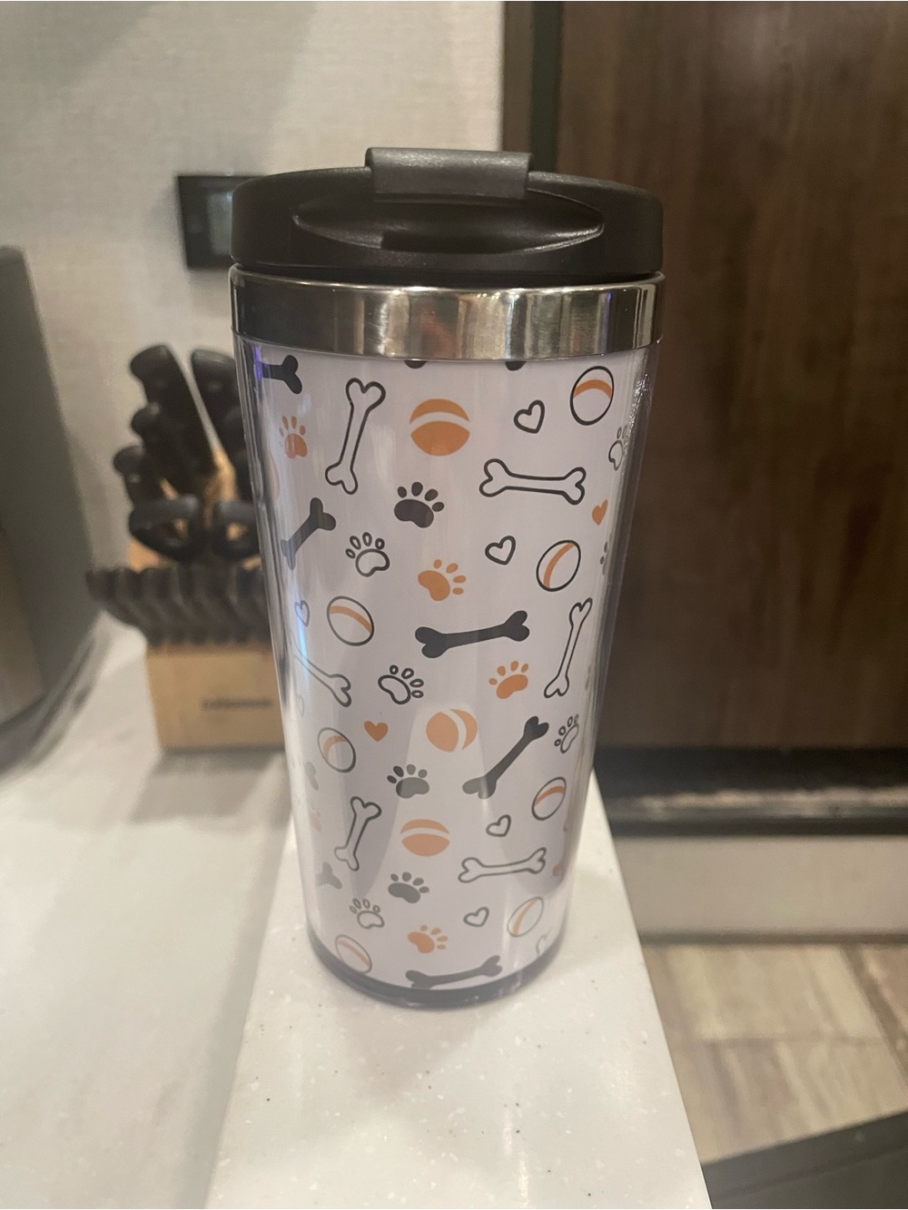 Insulated Pet Pattern Travel Tumbler - White
